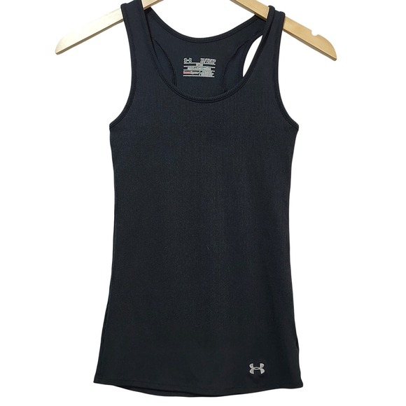 Under Armour Tops - Under Armour HeatGear Ribbed Racerback Tank Top Black Womens XS Fitted Mesh